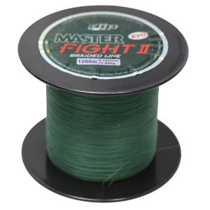 DIP Master Fight II multi-fiber braided line in olive green, offering exceptional smoothness and knot strength.