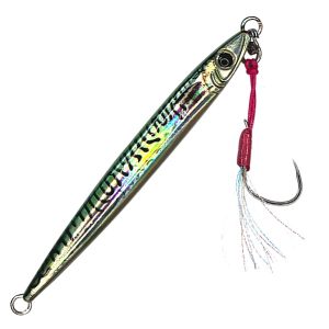Fishman Stiletto Slow Jig Lure in Green Mac color and available in 60g, 80g, or 120g, featuring a sleek, aerodynamic profile for darting and shimmering action.