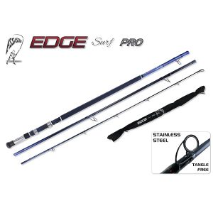 Assassin Edge Surf Pro high-performance carbon surf casting rod featuring stainless-steel tangle-free guides for shore-based angling.